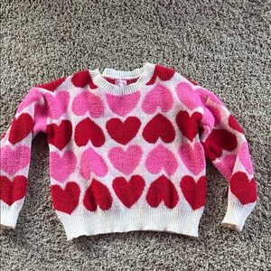 Pink Lily Heart Patterned Sweater in Pink and Red